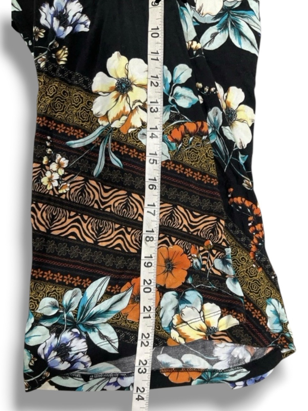 Johnny Was Black Floral V-Neck Blouse with Teal and Orange Accents - Picture 5 of 14